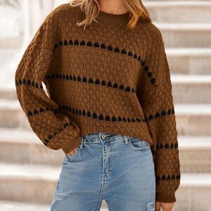 Boutique XXL NEW Brown Knit Sweater with Black Accents Balloon Sleeves
